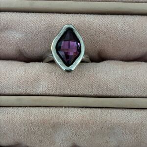 Uno de 50 Silver tone and Purple Gemstone Ring size 6.
